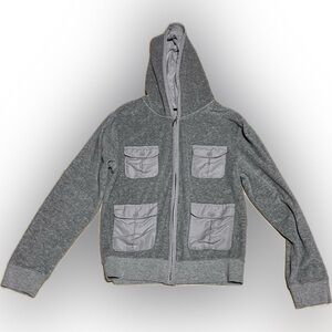 💥Women’s Gray Jacket Hoodie Coat 4 Front Pockets Zipper Two Tone Med